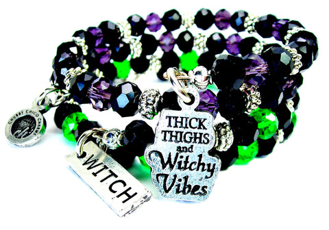 Thick thighs and witchy vibes 2 piece crystal beaded charm bracelet set