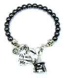 Warty witch gnome fly with me Hematite Glass Bracelet