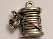 Sewing Thread With Heart Genuine American Pewter Charm