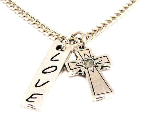 Gothic Cross Love Stick Necklace