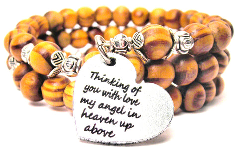Thinking Of You With Love My Angel In Heaven Up Above Natural Wood Wrap Bracelet
