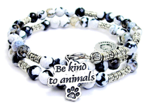 Be Kind To Animals With Paw Print Agate Stone Microcrystalline Quartz Wrap Bracelet