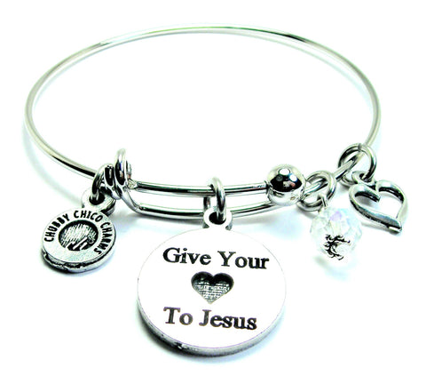 Give Your Heart To Jesus Expandable Bangle Bracelet