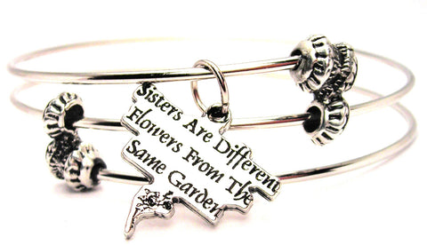 Sisters Are Different Flowers From The Same Garden Triple Style Expandable Bangle Bracelet