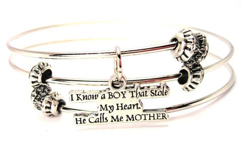 I Know A Boy That Stole My Heart He Calls Me Mother Triple Style Expandable Bangle Bracelet