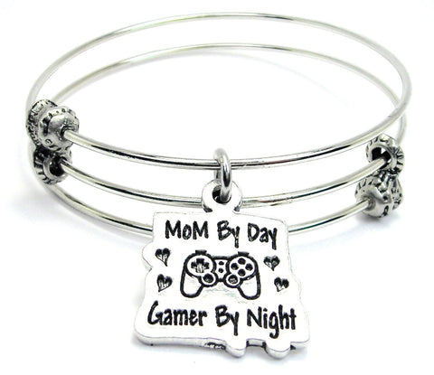 Mom By Day Gamer By Night Triple Style Expandable Bangle Bracelet