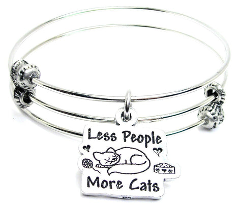 Less People More Cats Triple Style Expandable Bangle Bracelet