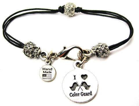 I Love Color Guard Beaded Black Cord Bracelet