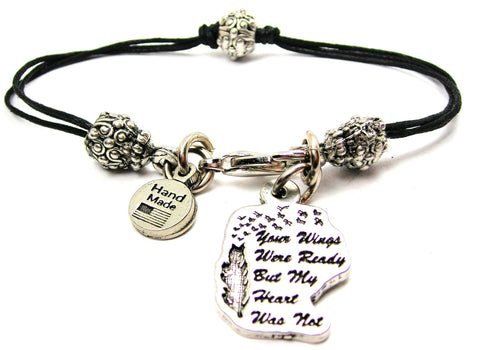 Your Wings Were Ready But My Heart Was Not Beaded Black Cord Bracelet