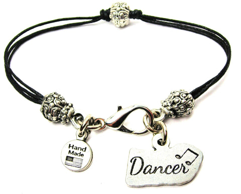 Dancer With Music Note Beaded Black Cord Bracelet