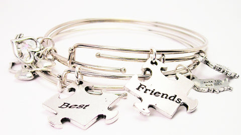 Best Friends Puzzle Pieces Expandable Bangle Bracelet Set
