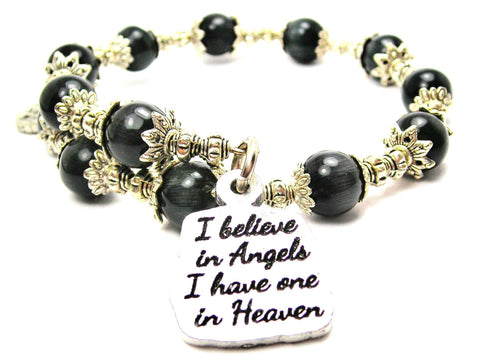 I Believe In Angels I Have One In Heaven Cat's Eye Beaded Wrap Bracelet