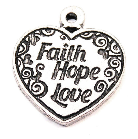 Faith Hope Love Heart Genuine American Pewter Charm