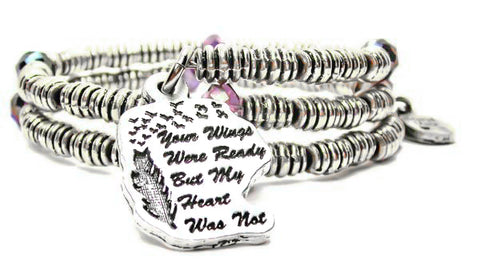 Your Wings Were Ready But My Heart Was Not Spiral Bead Memory Wire Wrap Bangle Bracelet
