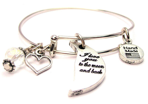 I Love You To The Moon And Back Crescent Moon Expandable Bangle Bracelet