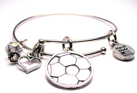 Engraved Soccer Ball Expandable Bangle Bracelet