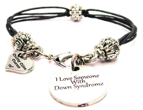 I Love Someone With Down Syndrome Beaded Black Cord Bracelet