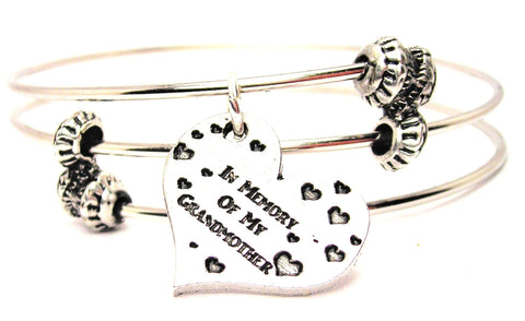 In Memory Of My Grandmother Heart Triple Style Expandable Bangle Bracelet