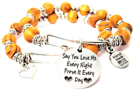 Say You Love Me Every Night Prove It Every Day Natural Wood Double Bangle Set