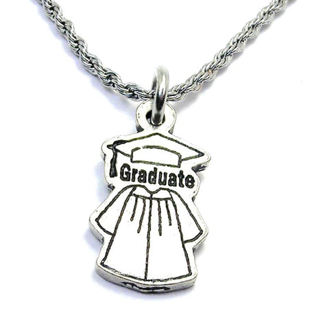 Graduate Cap And Gown Single Charm Necklace
