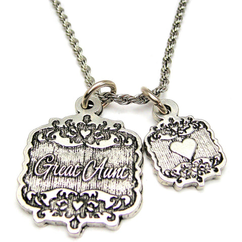 Great Aunt Victorian Scroll With Victorian Accent Heart 20" Chain Necklace
