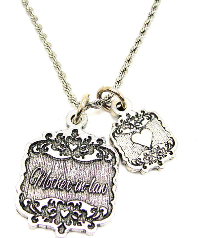 Mother-In-Law Victorian Scroll With Victorian Accent Heart 20" Chain Necklace
