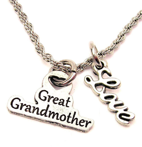 Great Grandmother 20" Chain Necklace With Cursive Love Accent