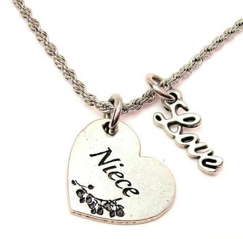 Niece Heart 20" Chain Necklace With Cursive Love Accent