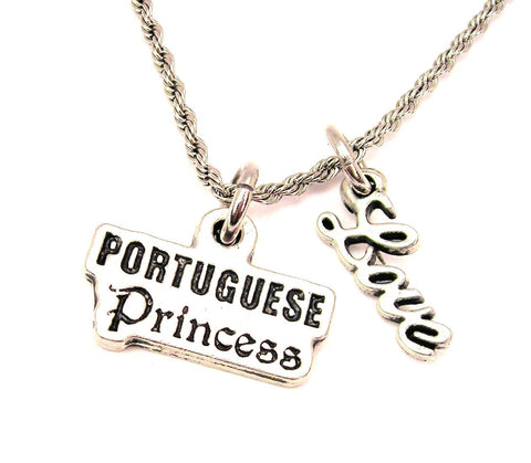 Portuguese Princess 20" Chain Necklace With Cursive Love Accent