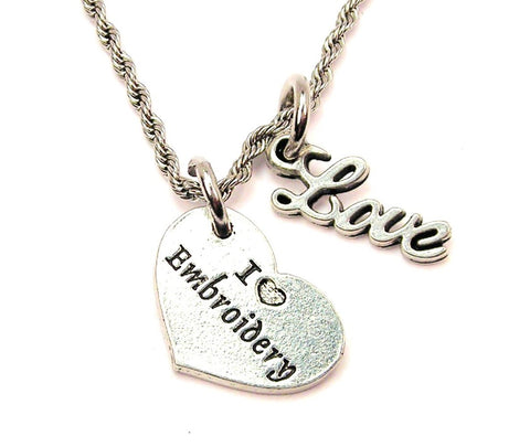 I Love Embroidery 20" Chain Necklace With Cursive Love Accent