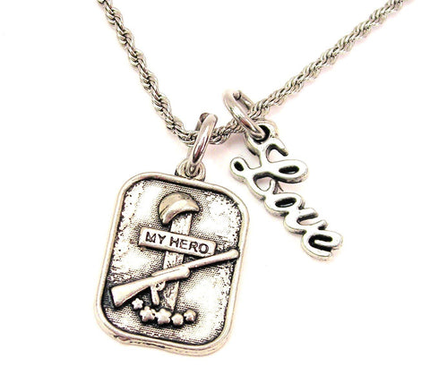 In Memory Of A Fallen Hero 20" Chain Necklace With Cursive Love Accent