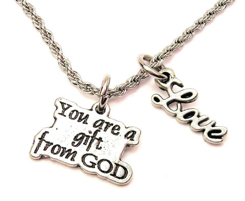 You Are A Gift From God 20" Chain Necklace With Cursive Love Accent