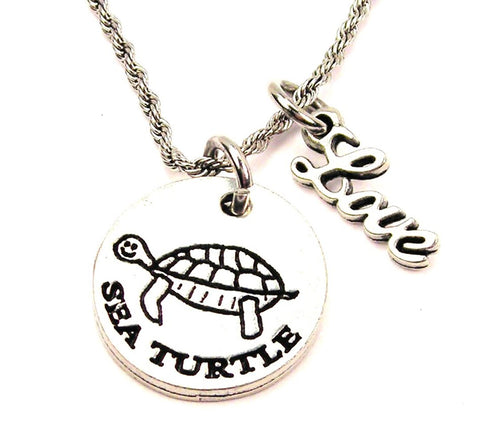 Sea Turtle 20" Chain Necklace With Cursive Love Accent