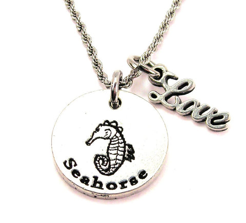 Seahorse 20" Chain Necklace With Cursive Love Accent