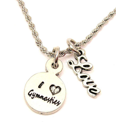 I Love Gymnastics 20" Chain Necklace With Cursive Love Accent