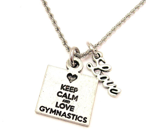 Keep Calm And Love Gymnastics 20" Chain Necklace With Cursive Love Accent