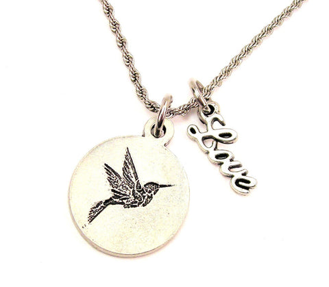 Hummingbird 20" Chain Necklace With Cursive Love Accent