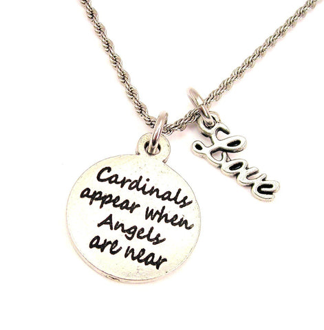 Cardinals Appear When Angels Are Near 20" Chain Necklace With Cursive Love Accent