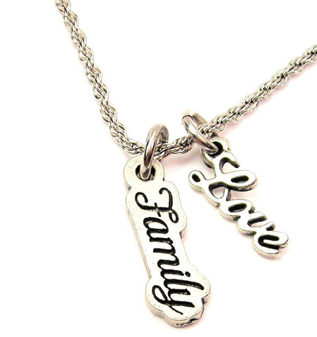 Family 20" Chain Necklace With Cursive Love Accent