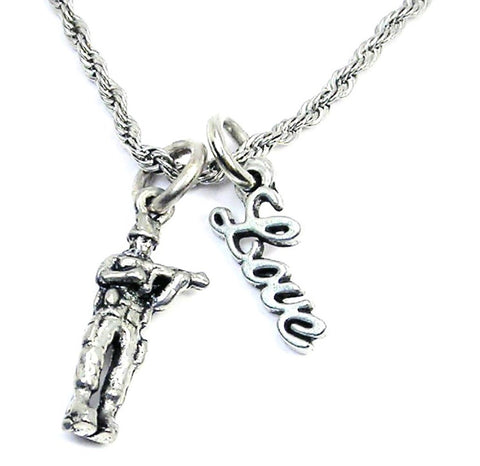 Standing Soldier With Gun 20" Rope Necklace With Love