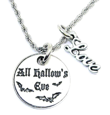 All Hallow's Eve Circle With Bats 20" Rope Necklace With Love