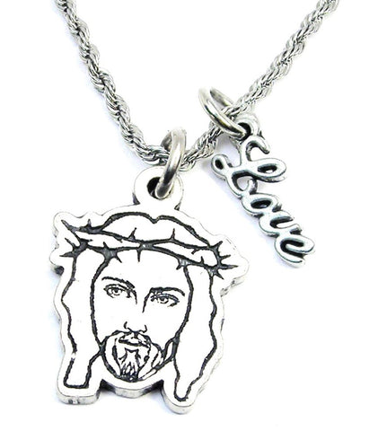 Portrait Of Jesus With Crown Of Thorns 20" Rope Necklace With Love