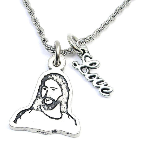 Side Look Jesus Portrait 20" Rope Necklace With Love