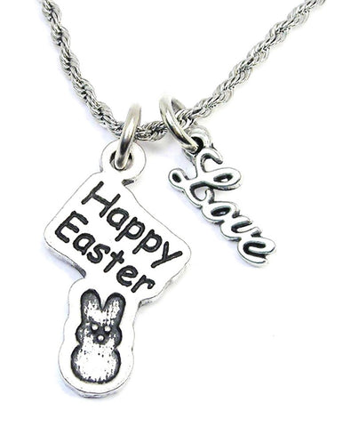 Happy Easter With Marshmallow Bunny 20" Rope Necklace With Love