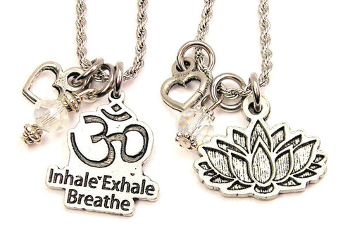 Yoga And Lotus Set Of 2 Rope Chain Necklaces