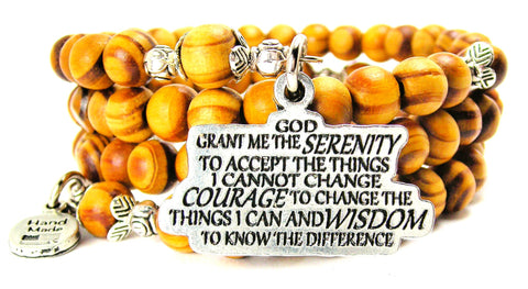 Serenity Prayer Natural Wood Wrap Bracelet