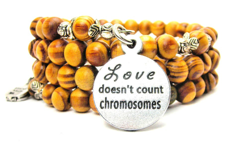 Love Doesn't Count Chromosomes Natural Wood Wrap Bracelet