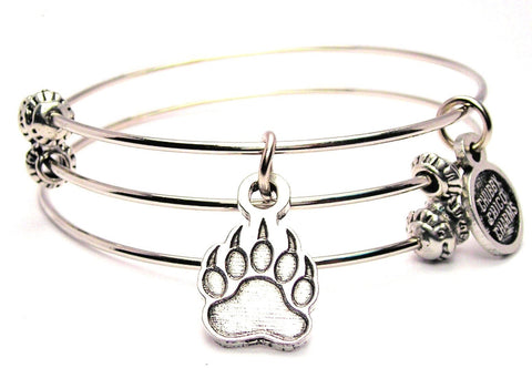 Engraved Paw Print With Claws Triple Style Expandable Bangle Bracelet