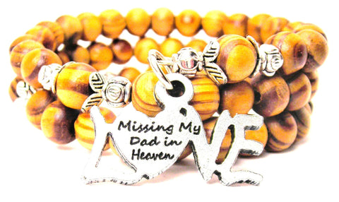 Missing My Dad In Heaven Natural Wood Wrap Bracelet