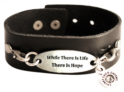 While There Is Life There Is Hope Black Vegan Faux Leather Cuff Bracelet
